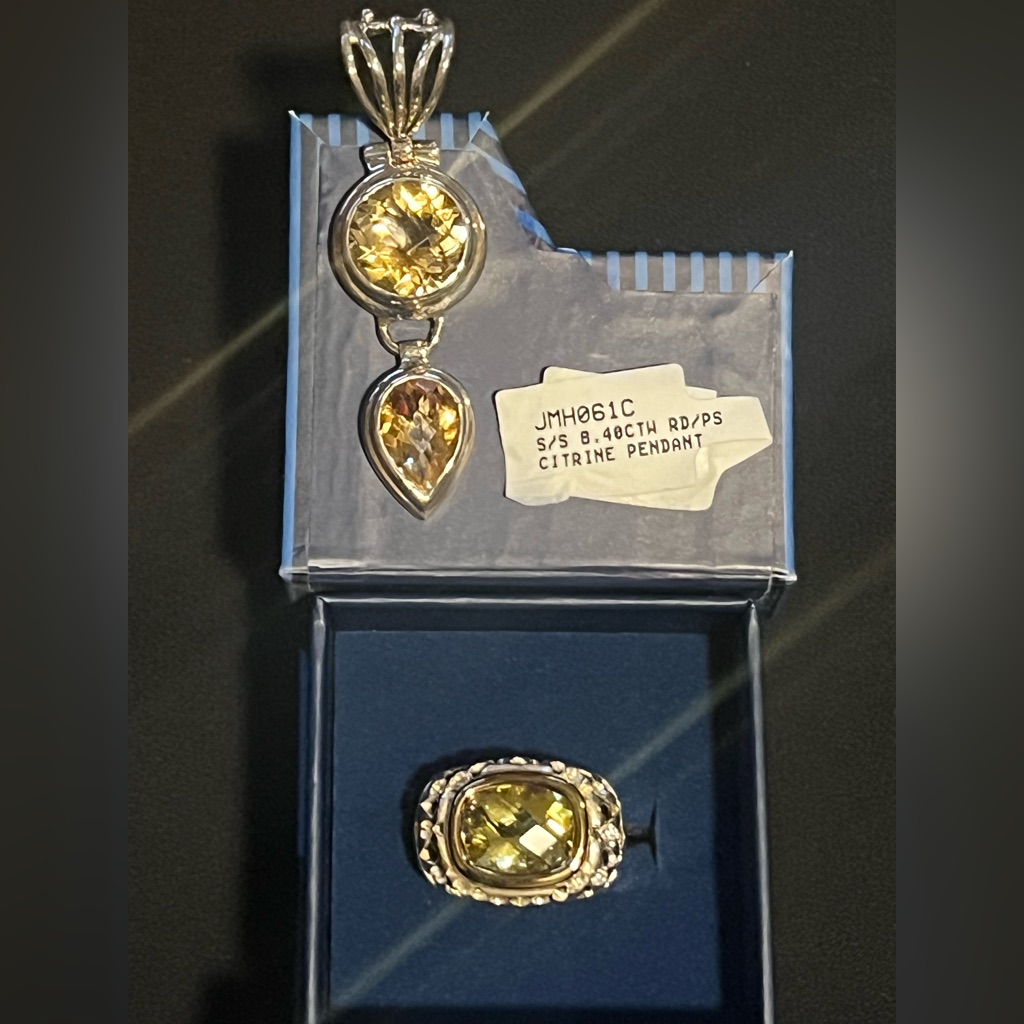 Beautiful Two-Piece Citrine Pendant And Ring Size 7 Set In Sterling Silver.925